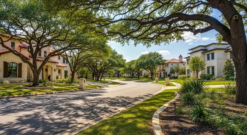 Preserved Hill Country terrain, creeks and native vegetation within Spanish Oaks
